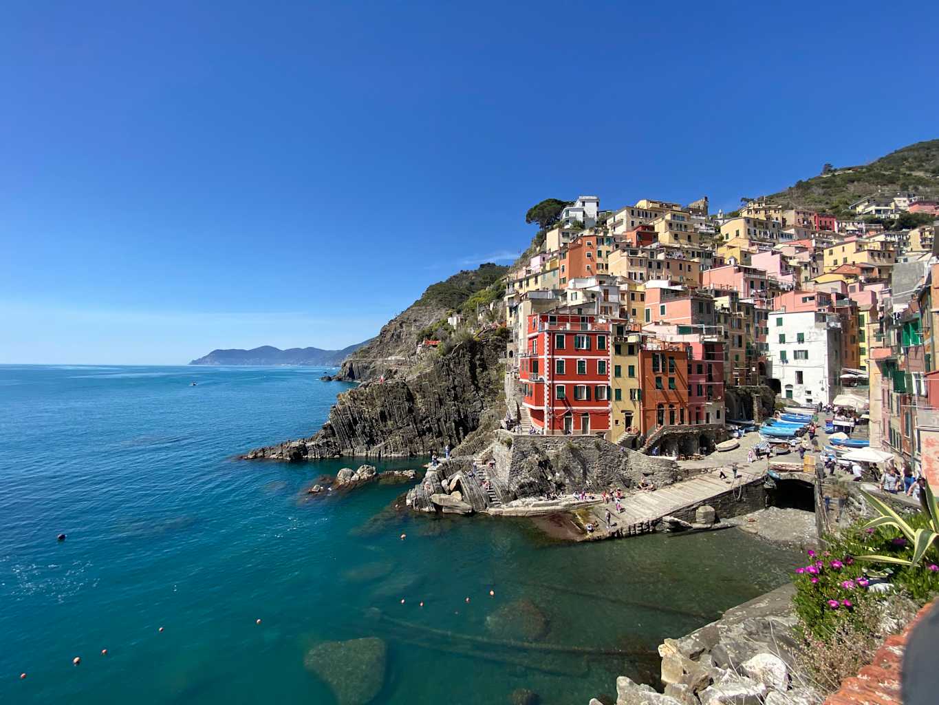 Colorful buildings on a seaside coast in Italy.